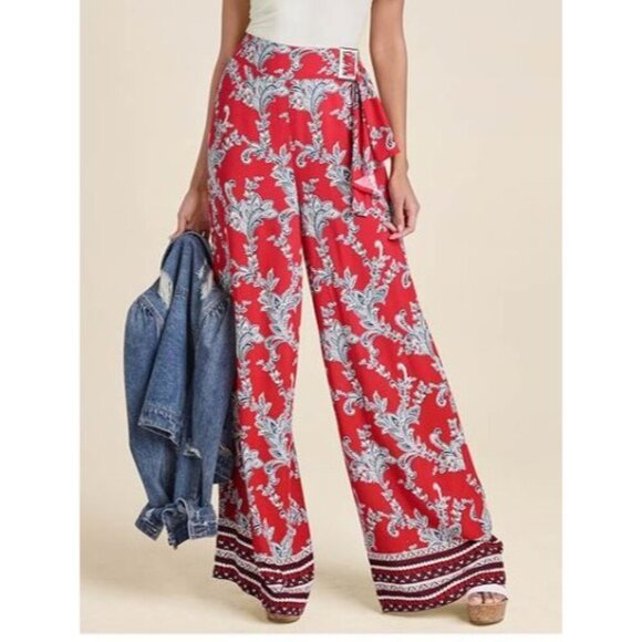 VENUS Red and Navy Paisley Patriotic Pants Size XS - Picture 1 of 2
